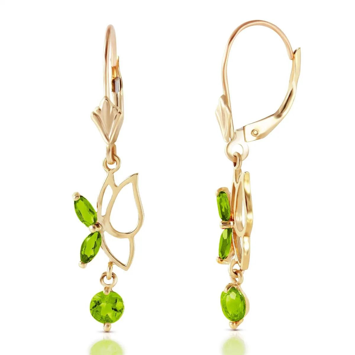 0.8 Carat 14K Solid Yellow Gold Flutter Fly Peridot Earrings
