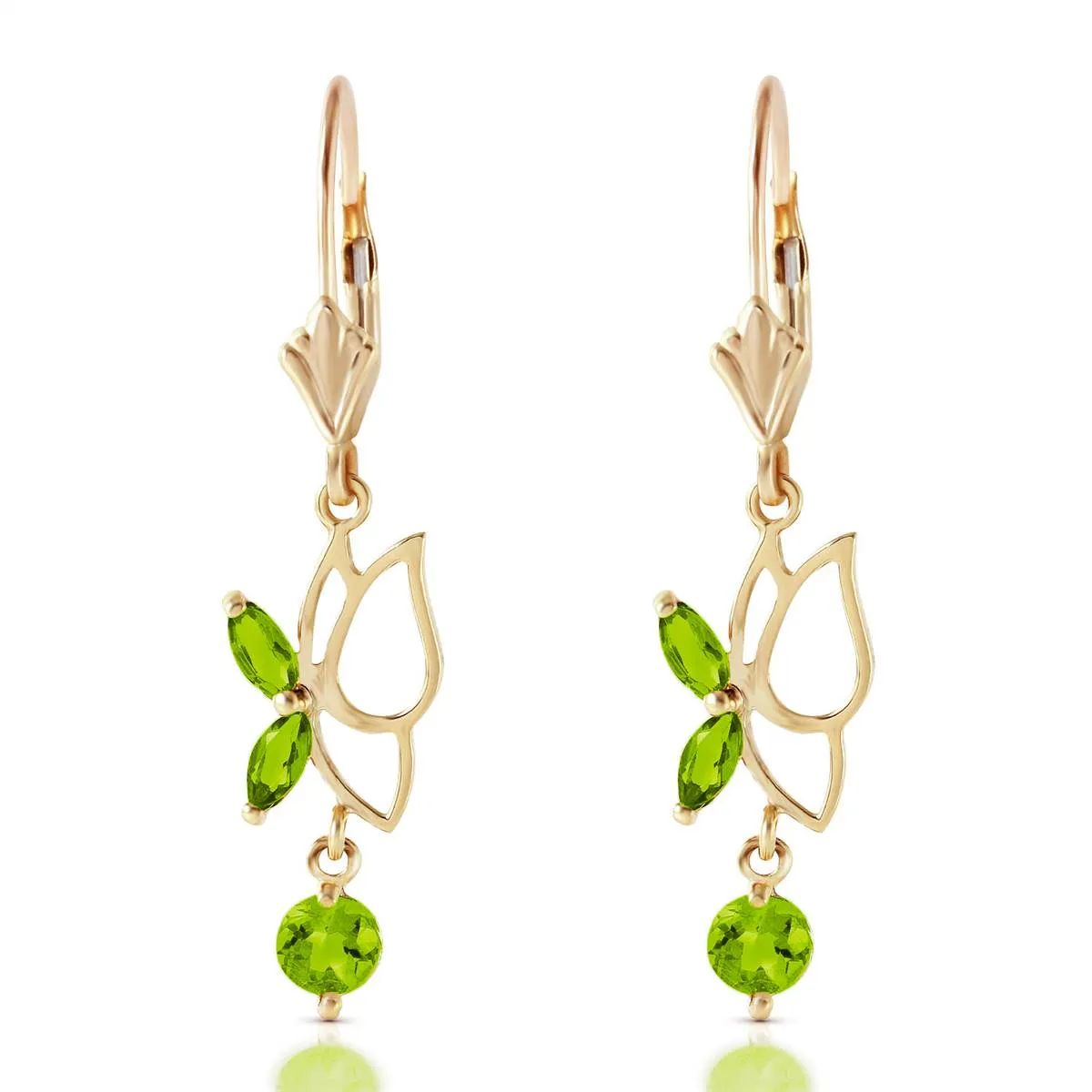 0.8 Carat 14K Solid Yellow Gold Flutter Fly Peridot Earrings
