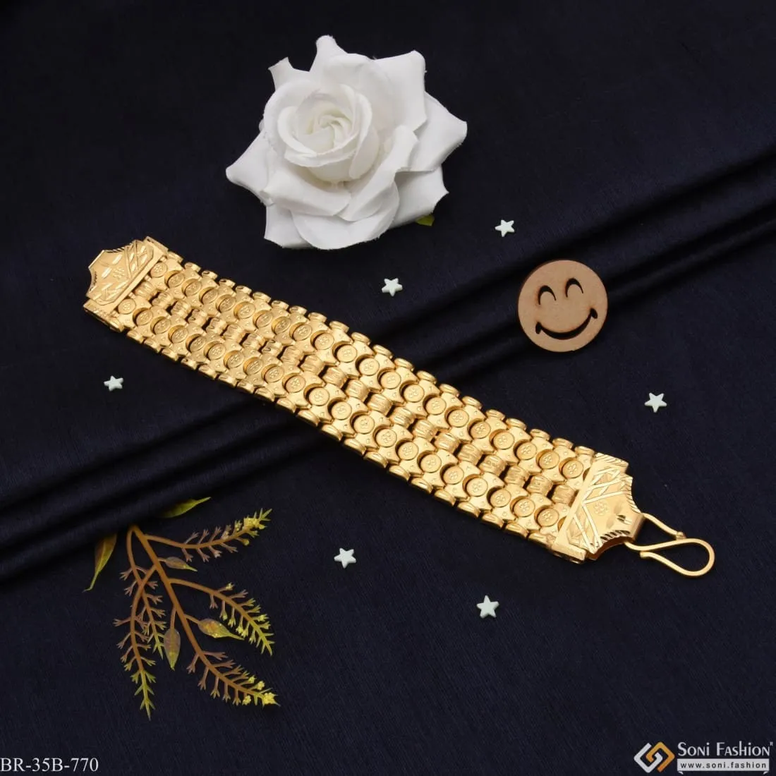 1 Gram Gold Forming 2 Line Antique Design Gold Plated Bahubali Bracelet - Style B770