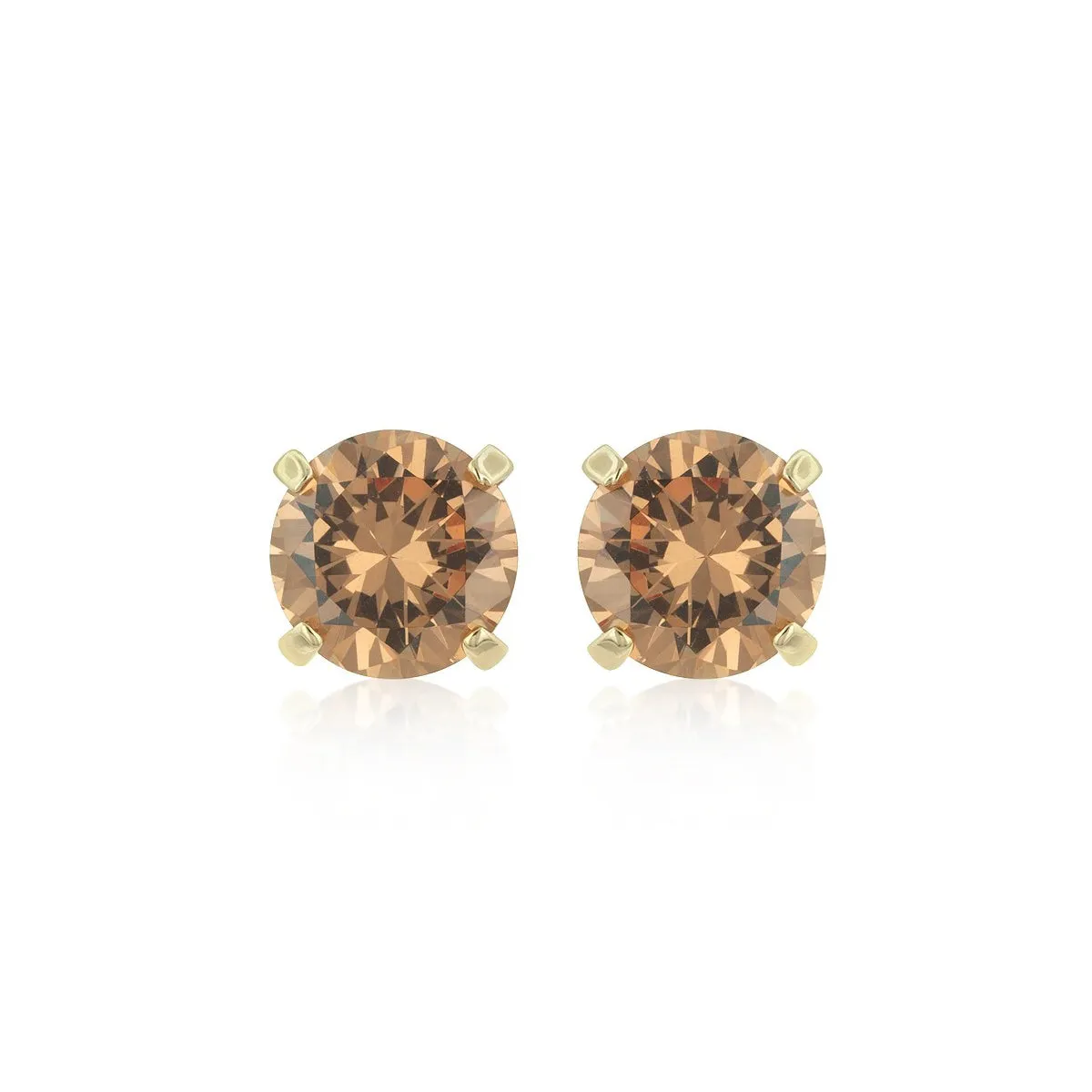 10k Yellow Gold Plated 2 Carat Round Created Champagne Sapphire Stud Earrings