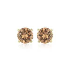 10k Yellow Gold Plated 2 Carat Round Created Champagne Sapphire Stud Earrings