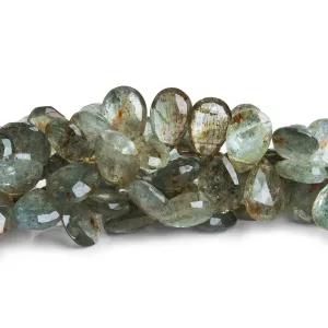 11x8mm Tourmalinated Moss Aquamarine Faceted Pears 8 inch 51 beads