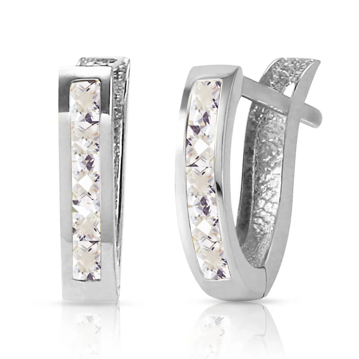 1.2 Carat 14K Solid White Gold Oval Huggie Earrings White Topaz