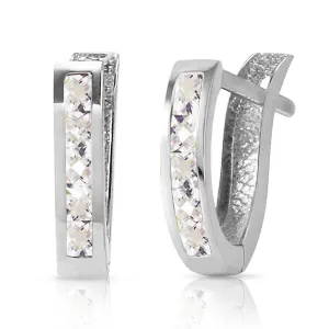 1.2 Carat 14K Solid White Gold Oval Huggie Earrings White Topaz