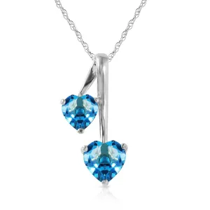 1.4 Carat 14K Solid White Gold Hearts Necklace Natural Blue Topaz