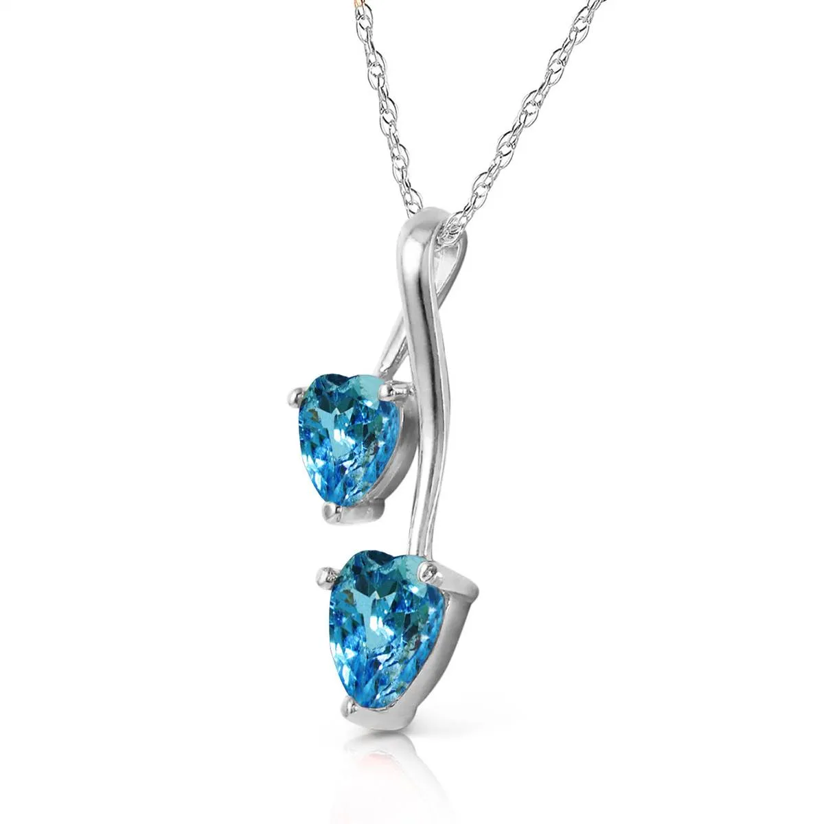 1.4 Carat 14K Solid White Gold Hearts Necklace Natural Blue Topaz