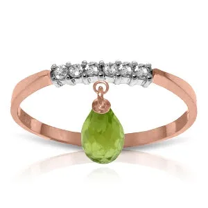 1.45 Carat 14K Solid Rose Gold Ring Natural Diamond Dangling Peridot