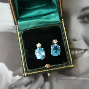 14ct Blue Topaz & Diamond Earrings