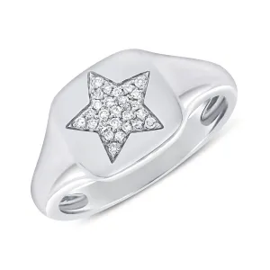 14k Gold & Diamond Star Signet Ring - 0.06ct