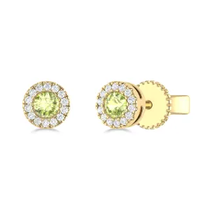 14K Gold Diamond & Peridot Circle Studs