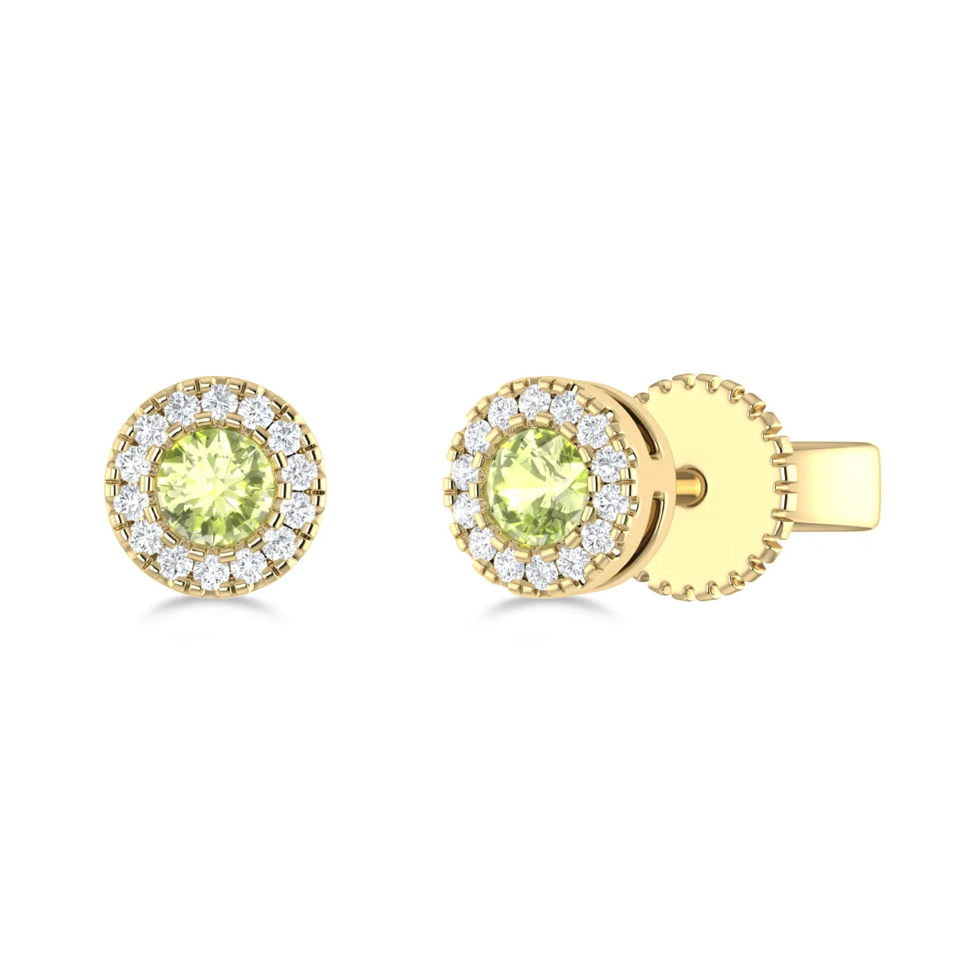 14K Gold Diamond & Peridot Circle Studs