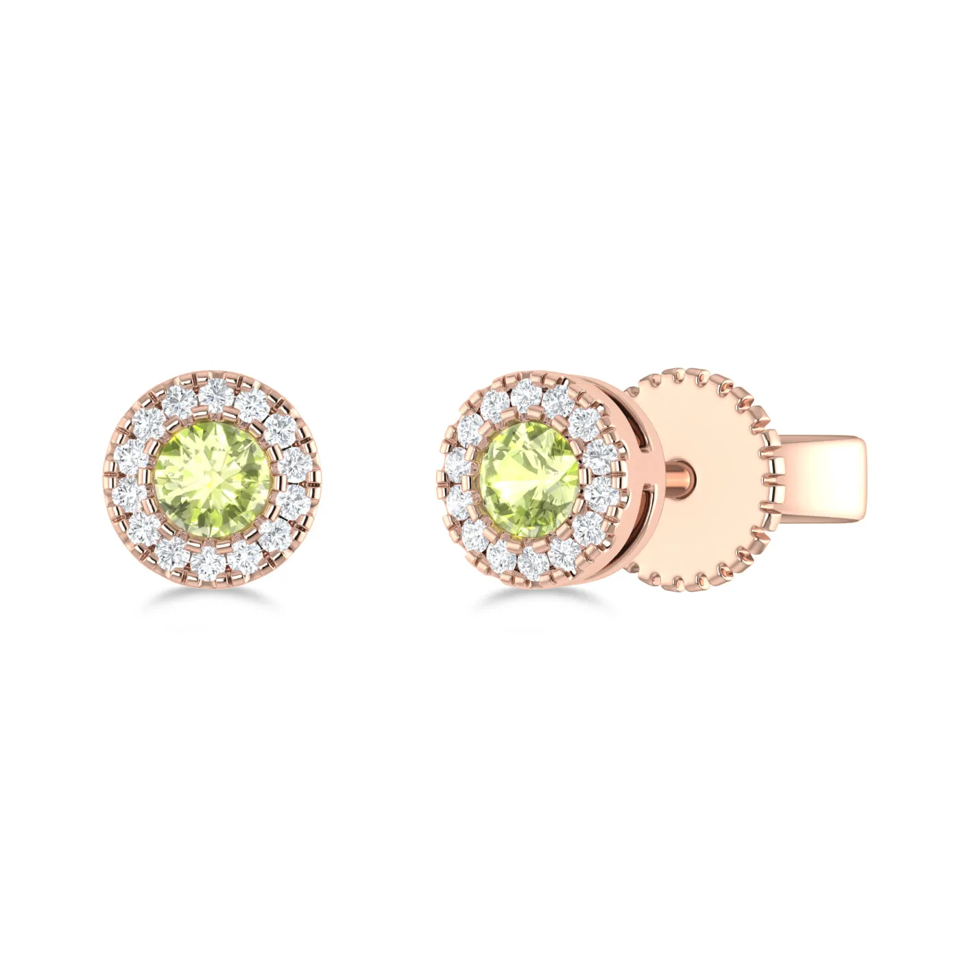 14K Gold Diamond & Peridot Circle Studs