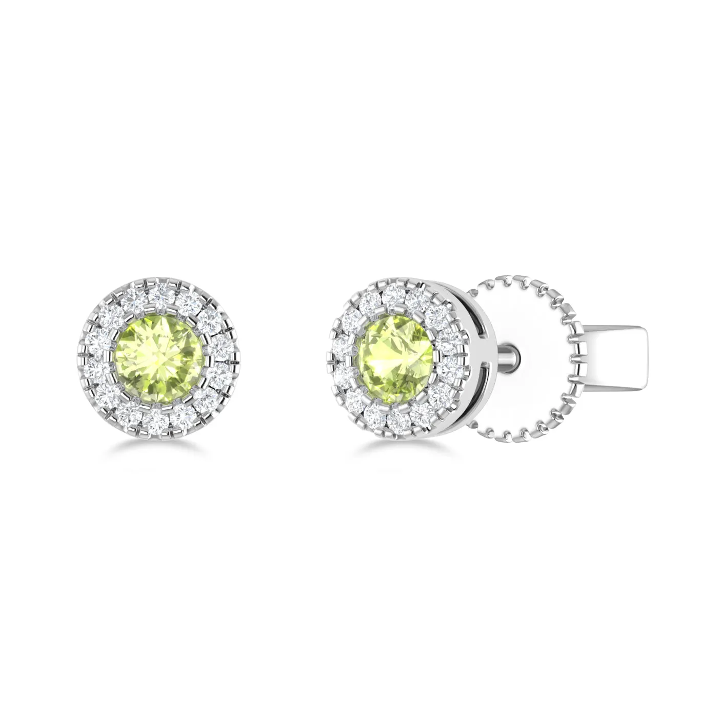 14K Gold Diamond & Peridot Circle Studs