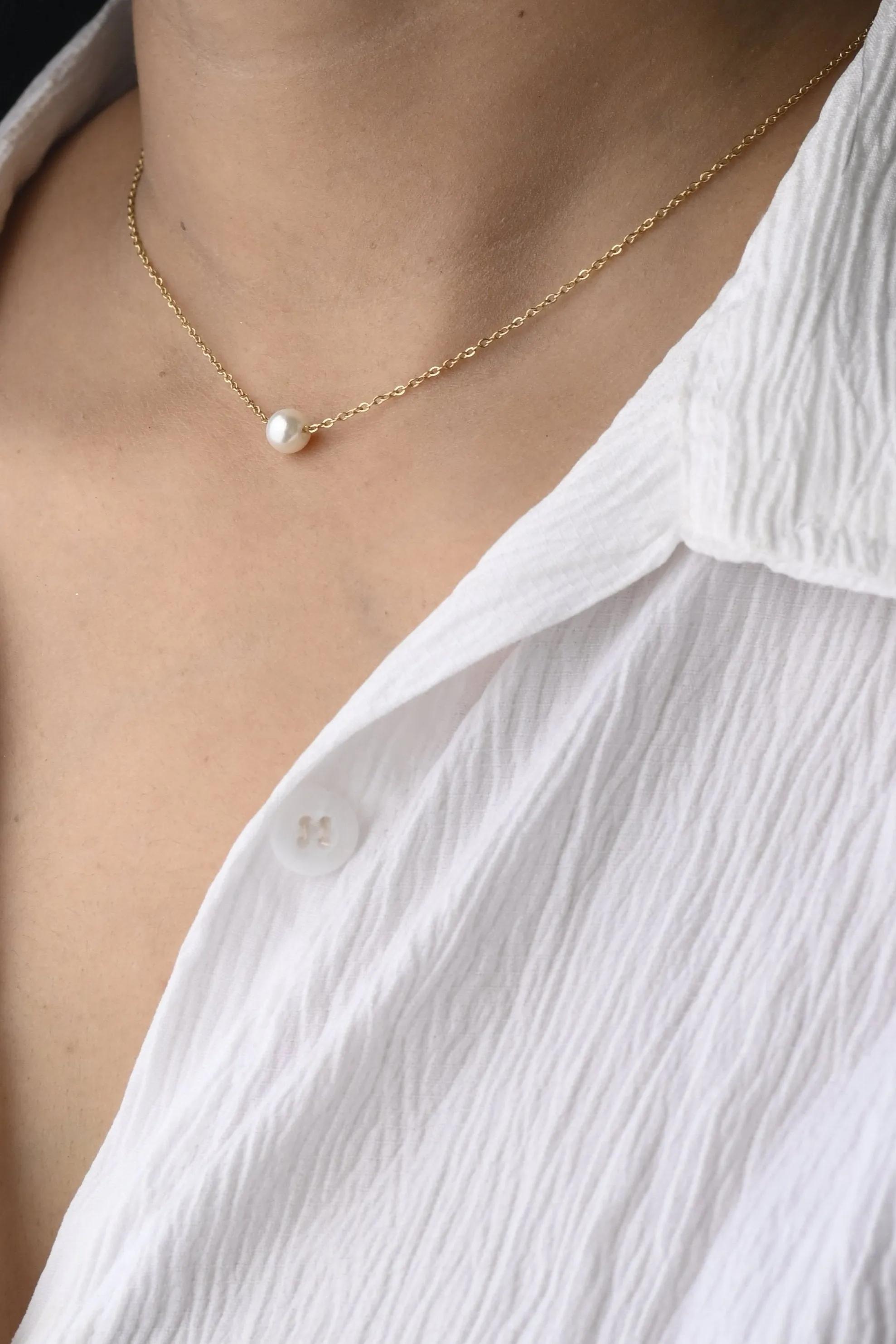 14K Gold-Filled Dainty Pearl Choker Necklace