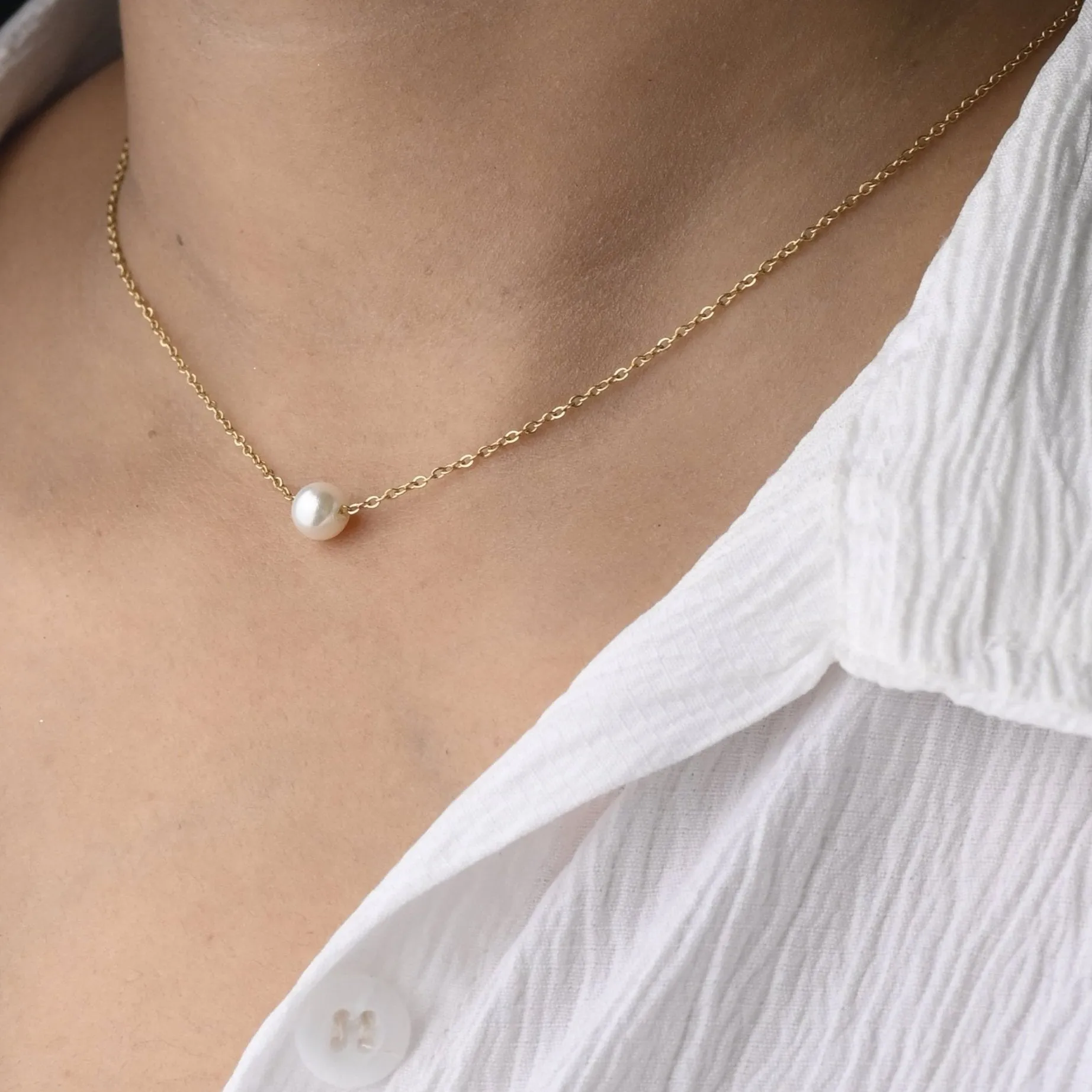 14K Gold-Filled Dainty Pearl Choker Necklace