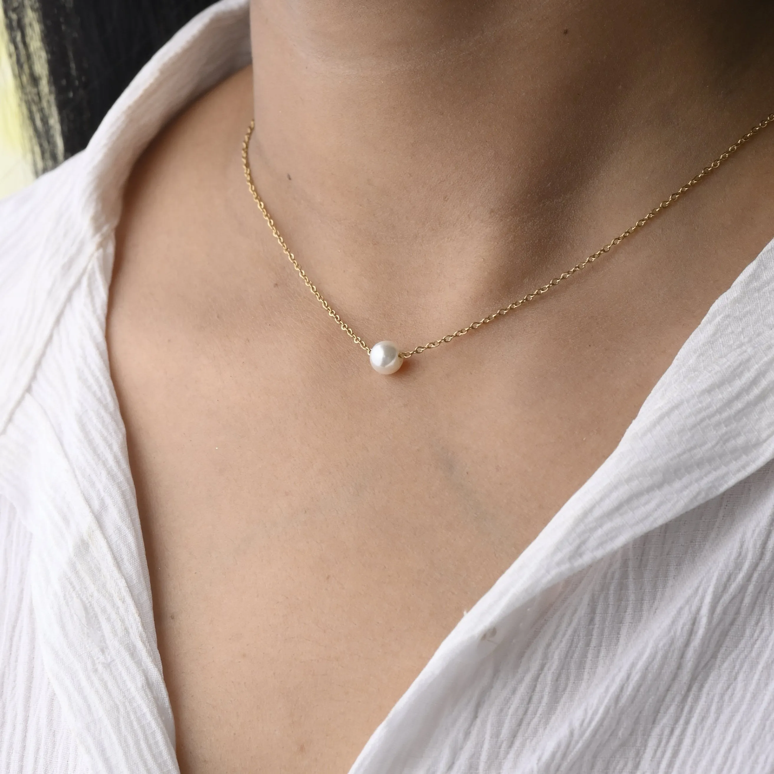 14K Gold-Filled Dainty Pearl Choker Necklace