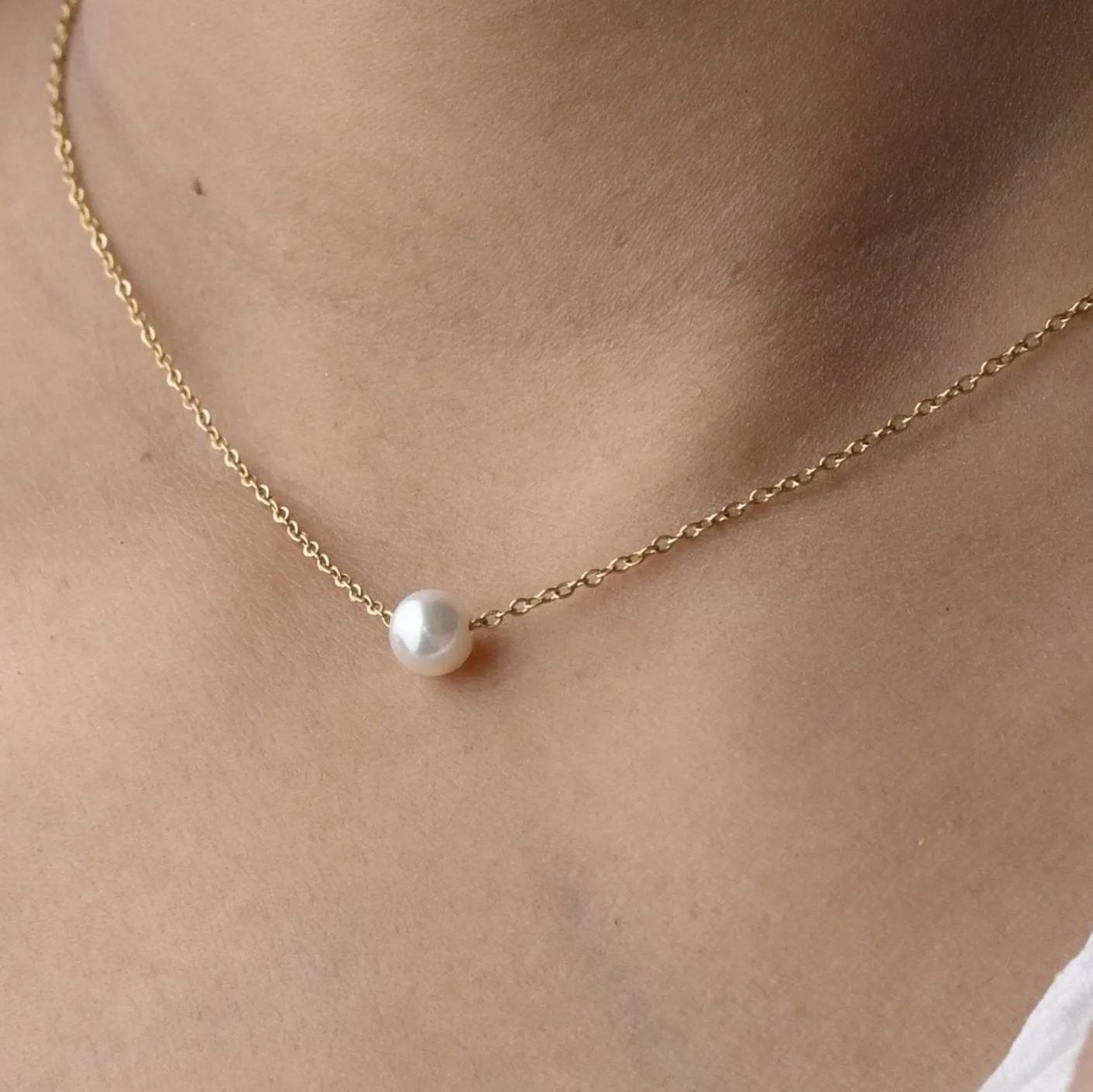 14K Gold-Filled Dainty Pearl Choker Necklace