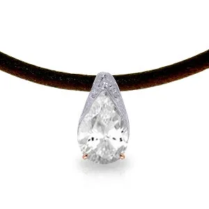 14K Solid Rose Gold & Leather Necklace w/ Rose Topaz