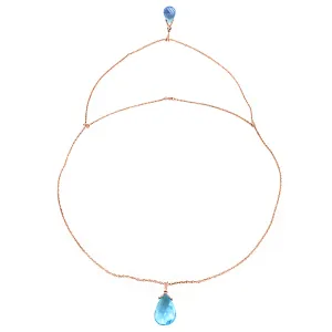 14K Solid Rose Gold Front And Back Drop Necklace w/ Briolette Blue Topaz