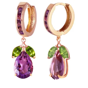 14K Solid Rose Gold Huggie Earrings w/ Peridots & Amethysts