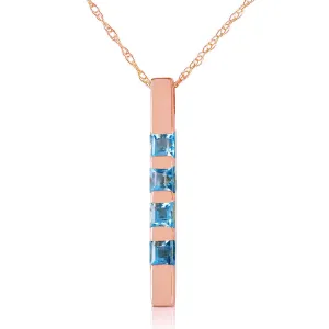 14K Solid Rose Gold Necklace Bar w/ Natural Blue Topaz