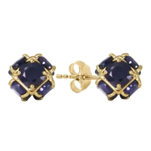 14K Solid Yellow Gold Stud Earrings w/ Natural Sapphires