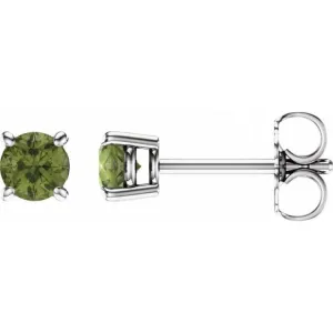 14K White 4 mm Natural Peridot Stud Earrings with Friction Post