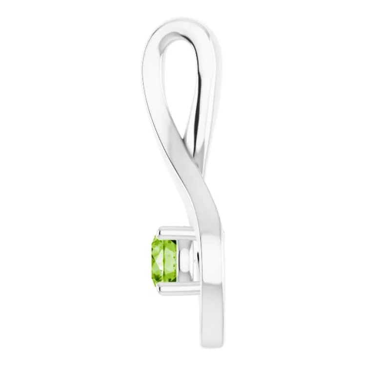 14K White 4 mm Round Natural Peridot Pendant