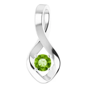 14K White 4 mm Round Natural Peridot Pendant