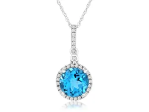 14K White Gold Blue Topaz and Diamond Necklace