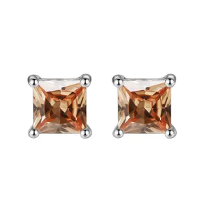 14k White Gold Plated 3 Carat Princess Cut Created Champagne Sapphire Stud Earrings