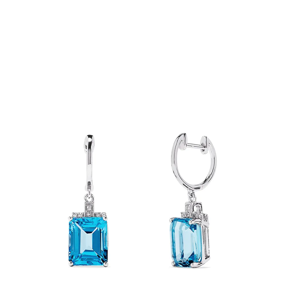 14K White Gold Topaz and Diamond Earrings, 9.25 TCW