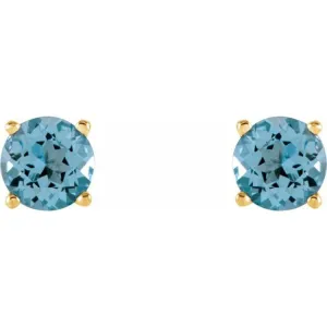 14K Yellow 5 mm Natural Sky Blue Topaz Stud Earrings with Friction Post