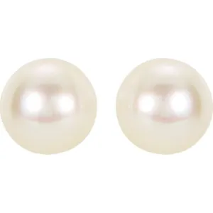 14K Yellow 8 mm Cultured White Akoya Pearl Earrings