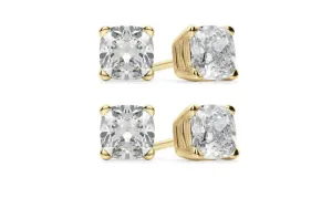 14k Yellow Gold 6mm 3Ct Cushion Cut White Sapphire Set Of Two Stud Earrings Plated