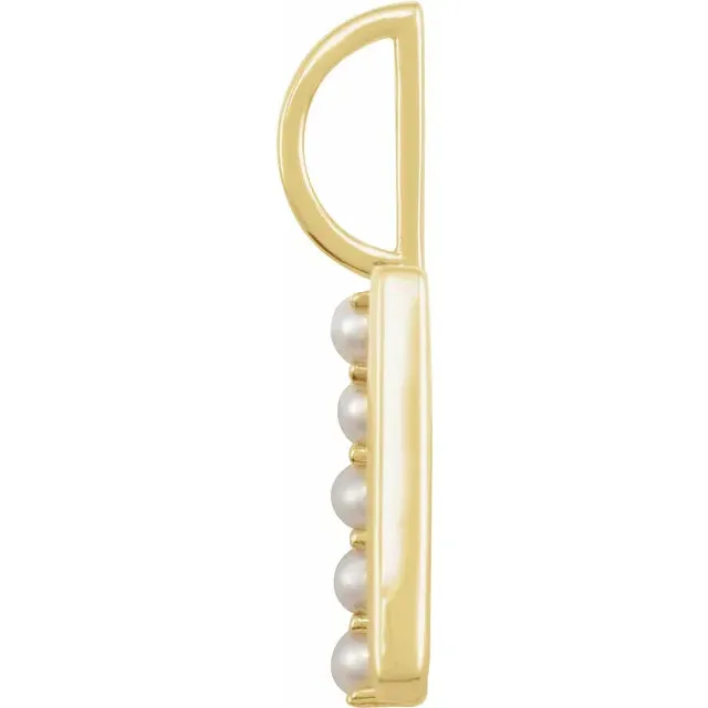 14K Yellow Gold Cultured White Pearl Initial V Charm/Pendant