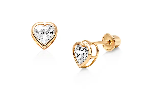 14K Yellow Gold Heart Bezel Screw Back Stud Birthstone Earring 3mm Children/Baby - Prime Jewelry 269