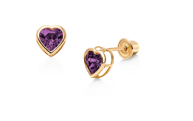 14K Yellow Gold Heart Bezel Screw Back Stud Birthstone Earring 3mm Children/Baby - Prime Jewelry 269
