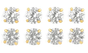 14k Yellow Gold Plated 2Ct Round White Sapphire Set Of Four Stud Earrings