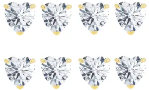 14k Yellow Gold Plated 4mm 2Ct Heart White Sapphire Set Of Four Stud Earrings