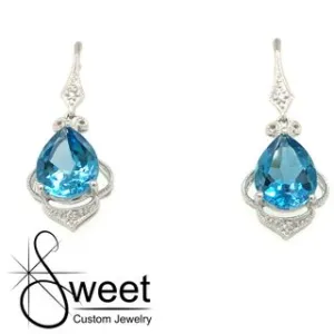 14KT WHITE GOLD BLUE TOPAZ AND DIAMOND EARRINGS