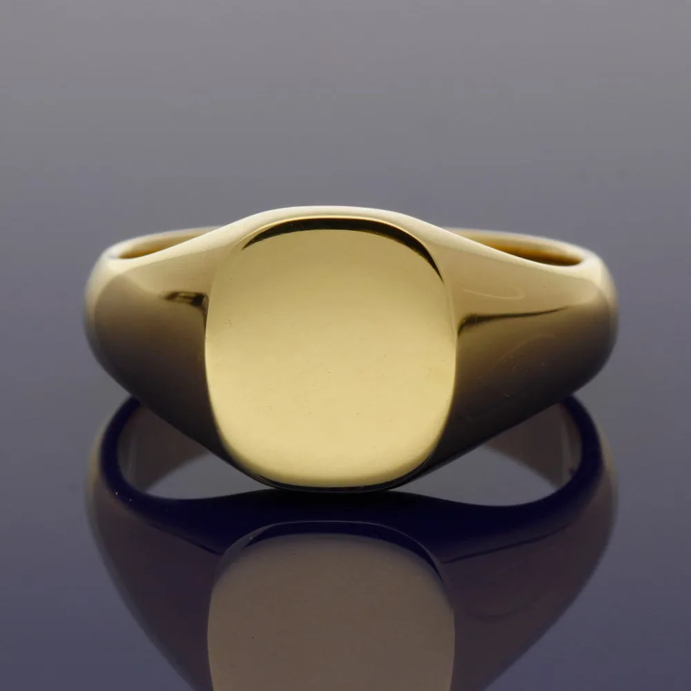 18ct Yellow Gold Medium Cushion 12 x 11mm Solid Signet Ring - Gold Arts Designed Signet Range