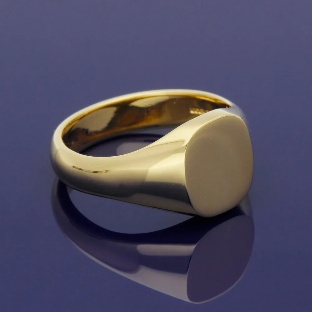 18ct Yellow Gold Medium Cushion 12 x 11mm Solid Signet Ring - Gold Arts Designed Signet Range