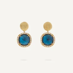 18K Yellow Gold London Blue Topaz & Diamond Earrings