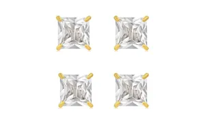 18k Yellow Gold Plated 3Ct Square Cut White Sapphire Set Of Two Stud Earrings