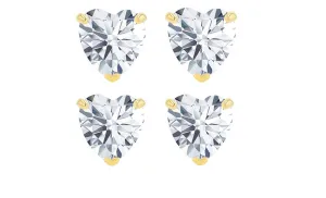 18k Yellow Gold Plated 4mm 1Ct Heart White Sapphire Set Of Two Stud Earrings