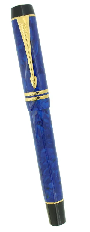 1996 PARKER DUOFOLD INTERNATIONAL LAPIS LAZULI BLUE FOUNTAIN PEN 18K FINE NIB MINT