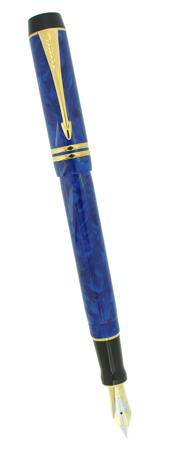1996 PARKER DUOFOLD INTERNATIONAL LAPIS LAZULI BLUE FOUNTAIN PEN 18K FINE NIB MINT