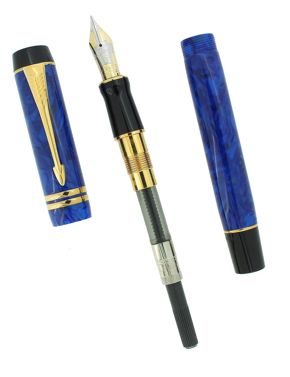 1996 PARKER DUOFOLD INTERNATIONAL LAPIS LAZULI BLUE FOUNTAIN PEN 18K FINE NIB MINT