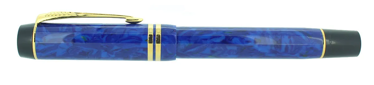 1996 PARKER DUOFOLD INTERNATIONAL LAPIS LAZULI BLUE FOUNTAIN PEN 18K FINE NIB MINT